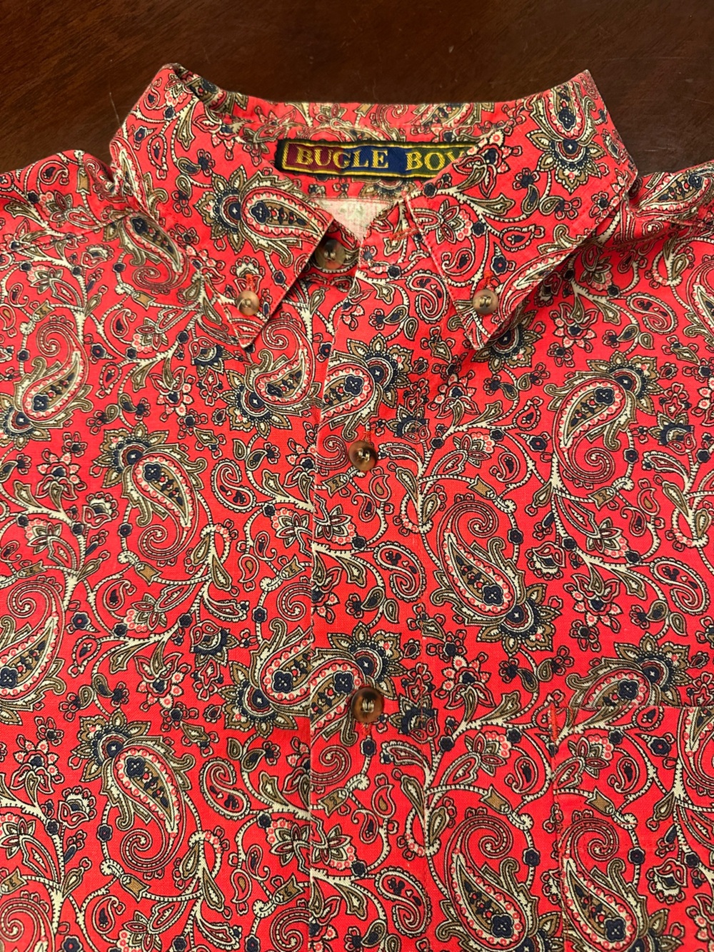 Vintage 90s Bugle Boy Red Paisley Pocket Button Down - Size M